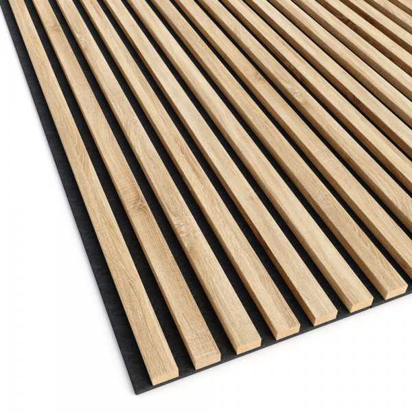Panel acústico de listones de madera Roble natural, fieltro gris